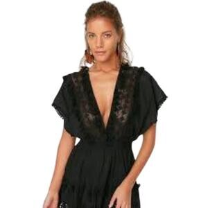 Black Withcycore Delicate Embroidered Deep VNeckline Circular Cutout Size Medium